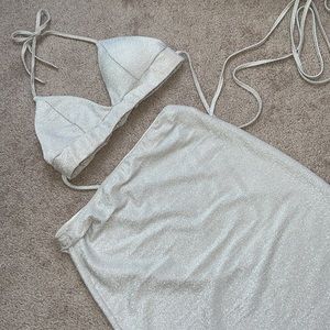 Sparkly Two Piece Bra and Skirt Set